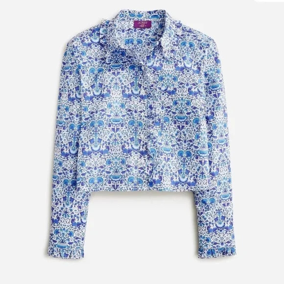 JCrew Ruffle-trim button-up shirt in Liberty® Lodden fabric - Picture 4 of 11